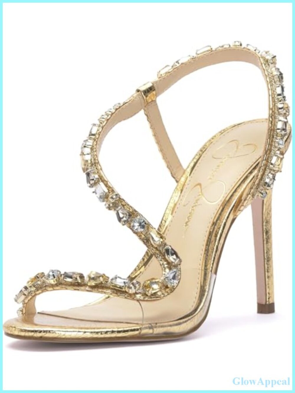 Embellished Heeled Platform Slingback Sandals with Crystal Elastic Closure